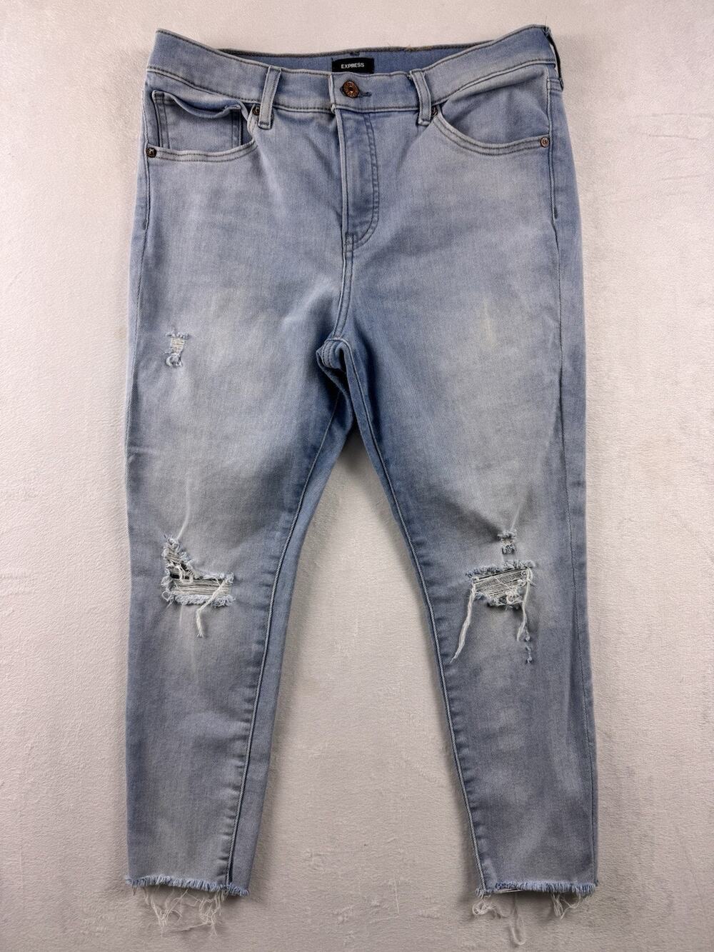 Express Women’s Skinny Jeans Size 14S Short Light Wash Ripped Distressed